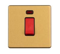 1 GANG 45AMP DP SWITCH WITH NEON FLAT CONCEALED SATIN BRASS PLATE MATCHING ROCKER