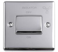 1 Gang 6A Extractor Fan Isolator Switch POLISHED CHROME & GREY 3 Pole Shower - 230V Bathroom Wetroom Fan Switch Wall Plate