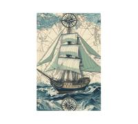 1 Gang Light Switch Cover Blank Cover Wall Plate, Nautical Map Clipper Ship Rose Ocean Unbreakable Thermoplastic Faceplate for Bathroom Bedroom Decor