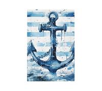 1 Gang Light Switch Cover Blank Cover Wall Plate, Nautical Theme Anchor Blue White Stripe Unbreakable Thermoplastic Faceplate for Bathroom Bedroom Decor
