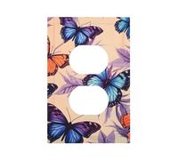 1 Gang Light Switch Cover Duplex Outlet Wall Plate, Boho Style Plant Blue Orange Butterfly Unbreakable Thermoplastic Faceplate for Bathroom Bedroom Decor