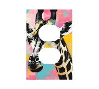 1 Gang Light Switch Cover Duplex Outlet Wall Plate, Cartoon Giraffe Funny Watercolor Wild Animals Unbreakable Thermoplastic Faceplate for Bathroom Bedroom Decor