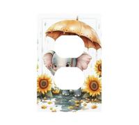 1 Gang Light Switch Cover Duplex Outlet Wall Plate, Cute Little Elephant Under The Umbrella Unbreakable Thermoplastic Faceplate for Bathroom Bedroom Decor