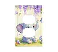 1 Gang Light Switch Cover Duplex Outlet Wall Plate, Lovely Elephant Purple Lavender Butterfly Unbreakable Thermoplastic Faceplate for Bathroom Bedroom Decor