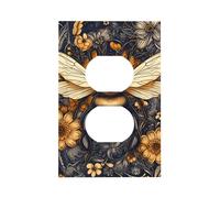 1 Gang Light Switch Cover Duplex Outlet Wall Plate, Modern Art Wild Animals Bee with Flowers Unbreakable Thermoplastic Faceplate for Bathroom Bedroom Decor