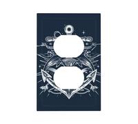 1 Gang Light Switch Cover Duplex Outlet Wall Plate, Nautical Navy Blue Anchor Pattern Unbreakable Thermoplastic Faceplate for Bathroom Bedroom Decor