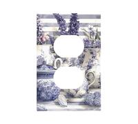 1 Gang Light Switch Cover Duplex Outlet Wall Plate, Purple Striped Lavender Unbreakable Thermoplastic Faceplate for Bathroom Bedroom Decor