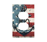 1 Gang Light Switch Cover Duplex Outlet Wall Plate, Retro American Flag Nautical Anchor Art Print Unbreakable Thermoplastic Faceplate for Bathroom Bedroom Decor