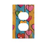 1 Gang Light Switch Cover Duplex Outlet Wall Plate, Retro Love Hearts On The Wooden Board Unbreakable Thermoplastic Faceplate for Bathroom Bedroom Decor