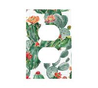 1 Gang Light Switch Cover Duplex Outlet Wall Plate, Tropical Cactus Succulent Cacti Desert Flower Green Plant Unbreakable Thermoplastic Faceplate for Bathroom Bedroom Decor