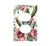 1 Gang Light Switch Cover Duplex Outlet Wall Plate, Tropical Plant Succulent Cacti Flowers Unbreakable Thermoplastic Faceplate for Bathroom Bedroom Decor