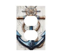 1 Gang Light Switch Cover Duplex Outlet Wall Plate, Vintage Nautical Anchor Compass Unbreakable Thermoplastic Faceplate for Bathroom Bedroom Decor