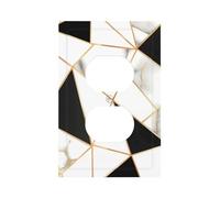1 Gang Light Switch Cover Duplex Outlet Wall Plate, White and Black Marble Abstract Modern Crack Geometric Pattern Unbreakable Thermoplastic Faceplate for Bathroom Bedroom Decor