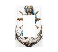1 Gang Light Switch Cover Single Rocker Decorative Wall Plate, Anchor Nautical Theme Unbreakable Thermoplastic Faceplate for Bathroom Bedroom Decor