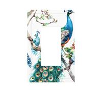 1 Gang Light Switch Cover Single Rocker Decorative Wall Plate, Beautiful Peacock Retro Blue Bird Elegant Feather Unbreakable Thermoplastic Faceplate for Bathroom Bedroom Decor