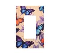 1 Gang Light Switch Cover Single Rocker Decorative Wall Plate, Boho Style Plant Blue Orange Butterfly Unbreakable Thermoplastic Faceplate for Bathroom Bedroom Decor