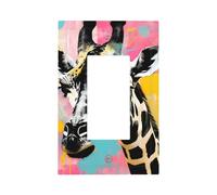 1 Gang Light Switch Cover Single Rocker Decorative Wall Plate, Cartoon Giraffe Funny Watercolor Wild Animals Unbreakable Thermoplastic Faceplate for Bathroom Bedroom Decor