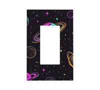 1 Gang Light Switch Cover Single Rocker Decorative Wall Plate, Colorful Neon Space Planet Unbreakable Thermoplastic Faceplate for Bathroom Bedroom Decor
