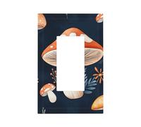 1 Gang Light Switch Cover Single Rocker Decorative Wall Plate, Cute Retro Mushrooms Botanical Floral Unbreakable Thermoplastic Faceplate for Bathroom Bedroom Decor