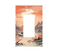 1 Gang Light Switch Cover Single Rocker Decorative Wall Plate, Japanese Style Mountain River Pink Painting Unbreakable Thermoplastic Faceplate for Bathroom Bedroom Decor