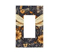 1 Gang Light Switch Cover Single Rocker Decorative Wall Plate, Modern Art Wild Animals Bee with Flowers Unbreakable Thermoplastic Faceplate for Bathroom Bedroom Decor