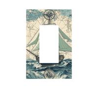 1 Gang Light Switch Cover Single Rocker Decorative Wall Plate, Nautical Map Clipper Ship Rose Ocean Unbreakable Thermoplastic Faceplate for Bathroom Bedroom Decor