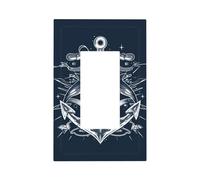 1 Gang Light Switch Cover Single Rocker Decorative Wall Plate, Nautical Navy Blue Anchor Pattern Unbreakable Thermoplastic Faceplate for Bathroom Bedroom Decor