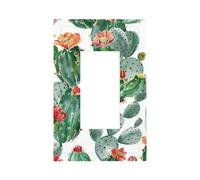 1 Gang Light Switch Cover Single Rocker Decorative Wall Plate, Tropical Cactus Succulent Cacti Desert Flower Green Plant Unbreakable Thermoplastic Faceplate for Bathroom Bedroom Decor