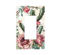 1 Gang Light Switch Cover Single Rocker Decorative Wall Plate, Tropical Plant Succulent Cacti Flowers Unbreakable Thermoplastic Faceplate for Bathroom Bedroom Decor