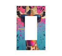 1 Gang Light Switch Cover Single Rocker Decorative Wall Plate, Watercolor Giraffe Cartoon Animals Unbreakable Thermoplastic Faceplate for Bathroom Bedroom Decor