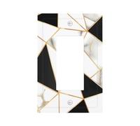 1 Gang Light Switch Cover Single Rocker Decorative Wall Plate, White and Black Marble Abstract Modern Crack Geometric Pattern Unbreakable Thermoplastic Faceplate for Bathroom Bedroom Decor