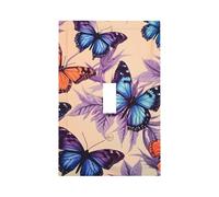 1 Gang Light Switch Cover Single Toggle Wall Plate, Boho Style Plant Blue Orange Butterfly Unbreakable Thermoplastic Faceplate for Bathroom Bedroom Decor