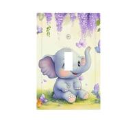 1 Gang Light Switch Cover Single Toggle Wall Plate, Lovely Elephant Purple Lavender Butterfly Unbreakable Thermoplastic Faceplate for Bathroom Bedroom Decor