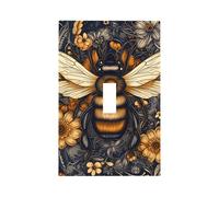 1 Gang Light Switch Cover Single Toggle Wall Plate, Modern Art Wild Animals Bee with Flowers Unbreakable Thermoplastic Faceplate for Bathroom Bedroom Decor