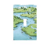 1 Gang Light Switch Cover Single Toggle Wall Plate, Oasis River Trees Grassland Unbreakable Thermoplastic Faceplate for Bathroom Bedroom Decor