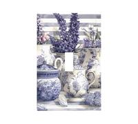 1 Gang Light Switch Cover Single Toggle Wall Plate, Purple Striped Lavender Unbreakable Thermoplastic Faceplate for Bathroom Bedroom Decor