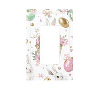 1 Gang Rocker Wall Plate Decorative Switchplate, Easter Bunny Eggs Spring Flowers Light Switch Cover for Bedroom Living Room Decor