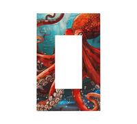 1 Gang Rocker Wall Plate Decorative Switchplate, Ocean Animal Kraken Octopus Monster Nautical Light Switch Cover for Bedroom Living Room Decor