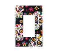 1 Gang Rocker Wall Plate Decorative Switchplate, Sugar Skull Halloween Skeleton Floral Day of The Dead Light Switch Cover for Bedroom Living Room Decor