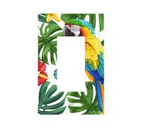 1 Gang Rocker Wall Plate Decorative Switchplate, Tropical Bird Parrot Jungle Botanical Plant Hibiscus Palm Light Switch Cover for Bedroom Living Room Decor