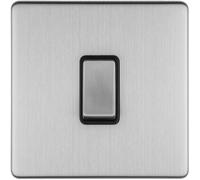1 Gang Single 10A INTERMEDIATE Light Switch SCREWLESS SATIN STEEL Metal Rocker