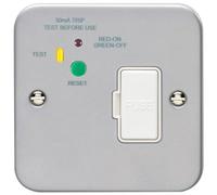 1 Gang Single 13A Unswitched Fuse Spur & 30mA Passive RCD METAL CLAD Safety - Mains Lighting Safety Wall Face Plate