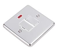 1 Gang Single 45A Cooker Switch & Neon - POLISHED CHROME & WHITE TRIM Rocker DP