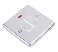 1 Gang Single 45A Cooker Switch & Neon - POLISHED CHROME & WHITE TRIM Rocker DP - Decorative Double Pole Appliance Wall Plate