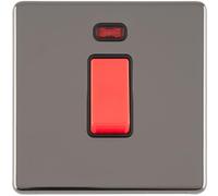 1 Gang Single 45A DP Cooker Switch & Neon SCREWLESS BLACK NICKEL Slim Rocker - Decorative Double Pole Appliance Wall Plate