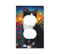 1 Gang Single Duplex Outlet Wall Plate Decorative Switchplate, Black and White Cat Roses Light Switch Cover for Bedroom Living Room Decor