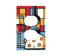 1 Gang Single Duplex Outlet Wall Plate Decorative Switchplate, Cheese Red Wine Abstract Geometry Light Switch Cover for Bedroom Living Room Decor