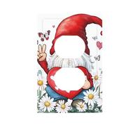 1 Gang Single Duplex Outlet Wall Plate Decorative Switchplate, Christmas Gnomes with Love Heart Daisy Flowers Pattern Light Switch Cover for Bedroom Living Room Decor