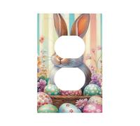 1 Gang Single Duplex Outlet Wall Plate Decorative Switchplate, Colorful Easter Eggs Cute Bunny Rabbit Light Switch Cover for Bedroom Living Room Decor
