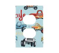 1 Gang Single Duplex Outlet Wall Plate Decorative Switchplate, Cute Cartoon Car Truck Light Switch Cover for Bedroom Living Room Decor